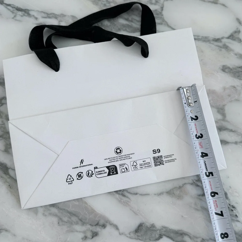 Ferragamo White Paper Shopping Bag Black Ribbon Handles Small Gift Bag